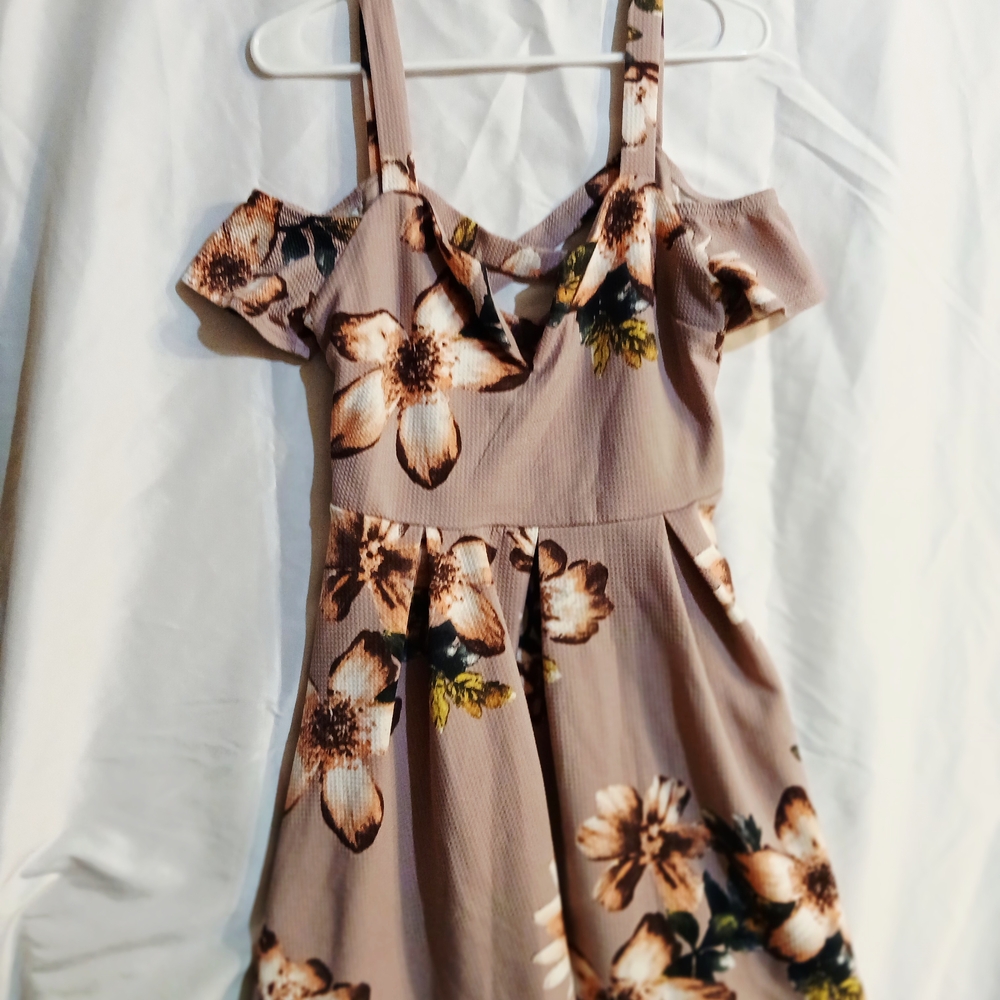 Textured Floral Dress Cold Shoulder By Mine